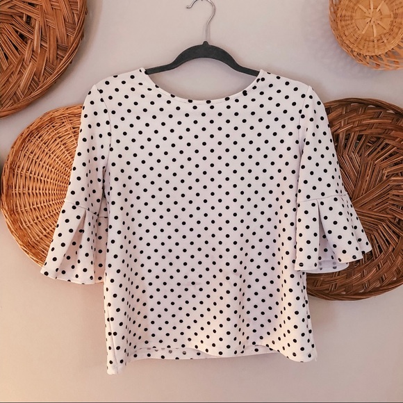 Green Envelope Tops - Green Envelope B&W Polka Dot Shirt